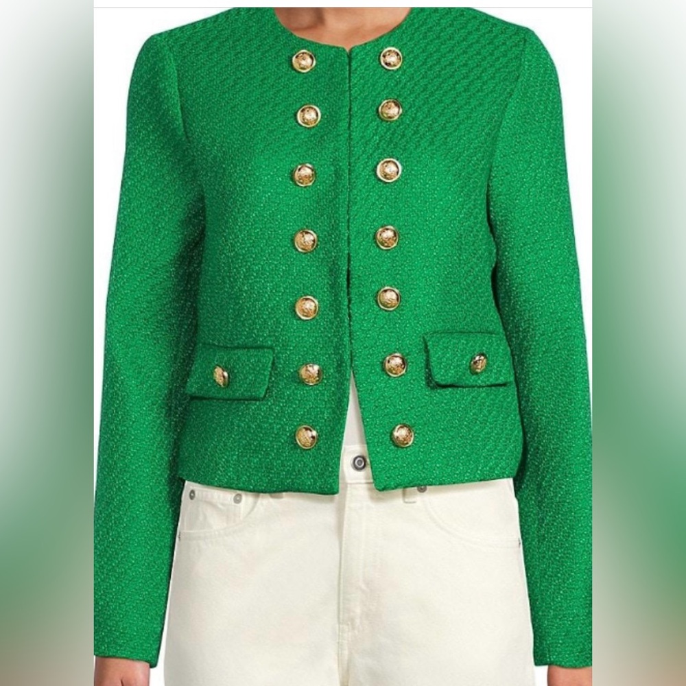 WD-NY Green Textured Women's Blazer/Jacket with Gold Buttons - Size L - NEW